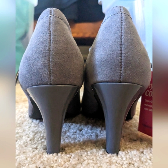 DexFlex Comfort Gray Peep Toe Heels Size 7.5 Women's Shoes Casual Comfortable - Picture 3 of 5